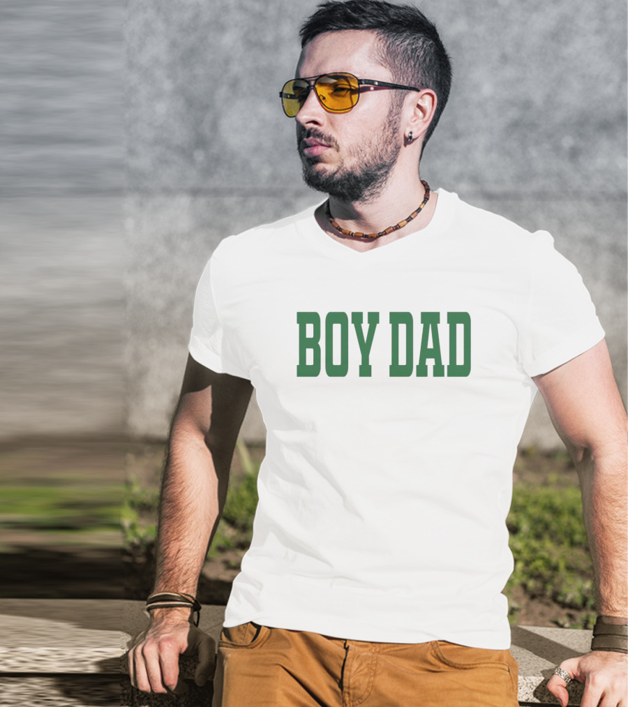 BOY DAD Stadium Style Green Block Letters T-Shirt