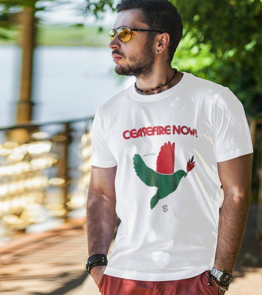 Ceasefire Now Dove Holding Red Flower T-Shirt