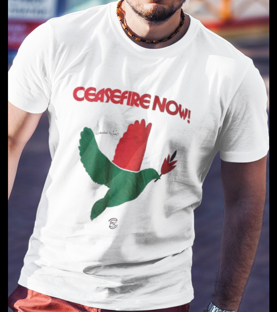 Ceasefire Now Dove Holding Red Flower T-Shirt