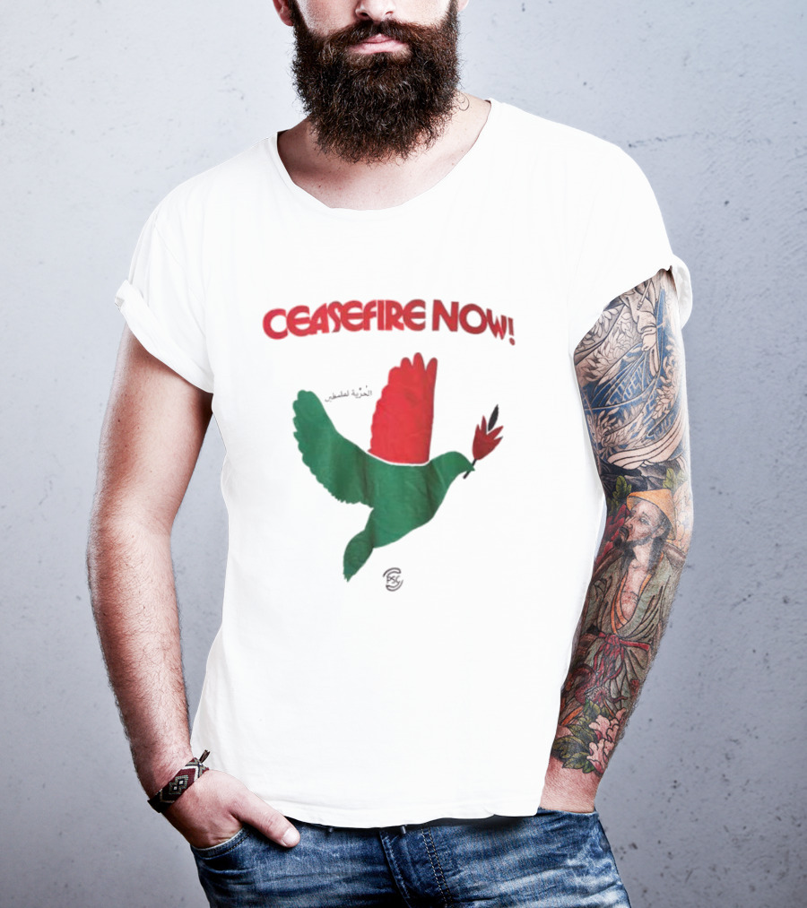 Ceasefire Now Dove Holding Red Flower T-Shirt