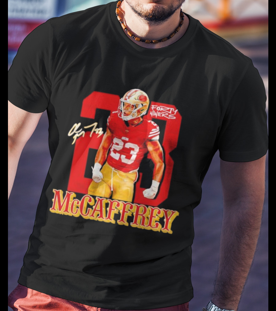 Christian McCaffrey 23 Signature Forty Niners NFL Football T-Shirt