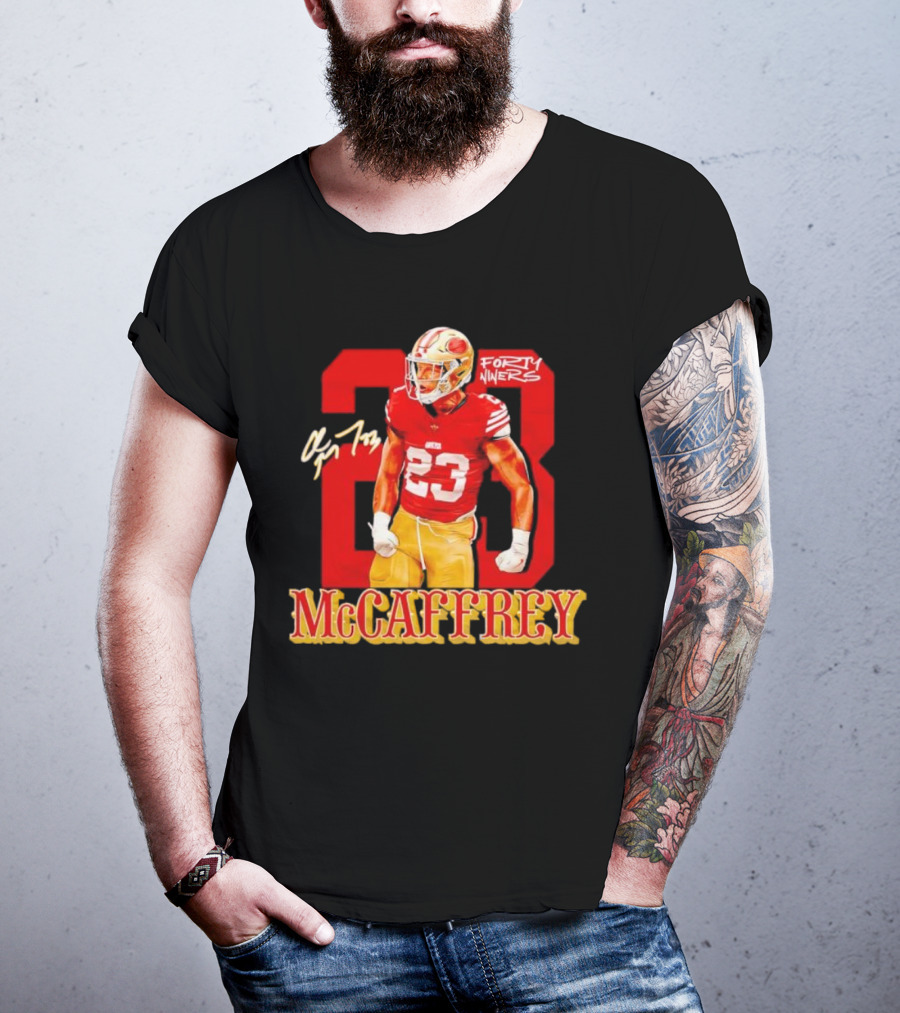 Christian McCaffrey 23 Signature Forty Niners NFL Football T-Shirt