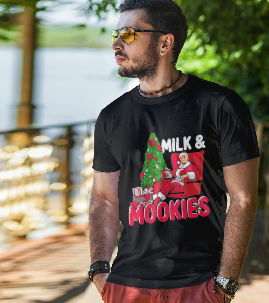 Christmas Milk And Mookies Santa By Tree T-Shirt
