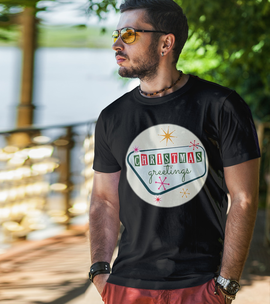 Christmas Greetings Vintage Retro Holiday 星 Starburst T-Shirt