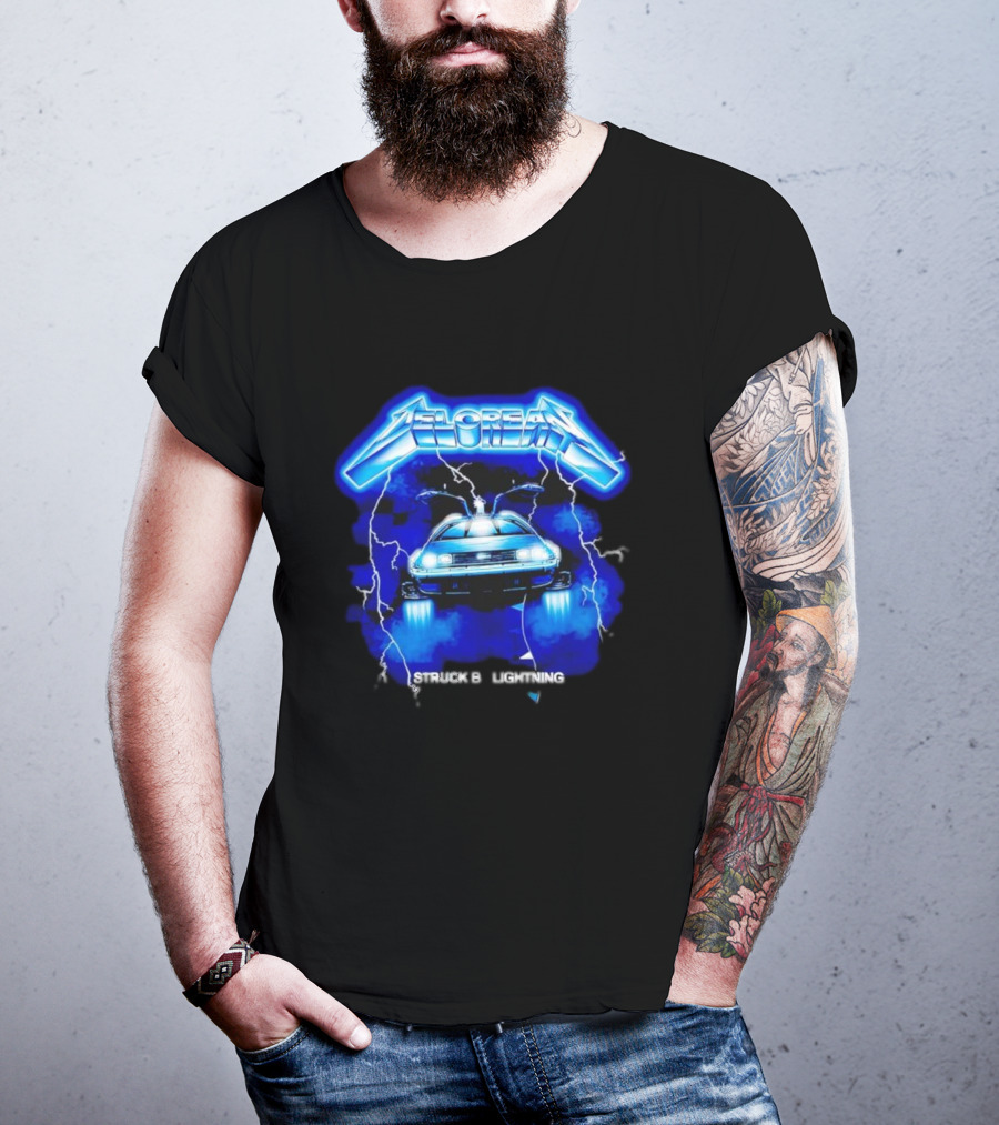 Delorean Struck By Lightning Iconic Neon Blue Electric T-Shirt