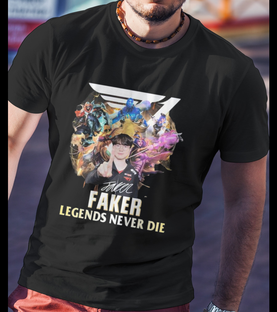 Faker Signature Legends Never Die With Iconic League Characters T-Shirt