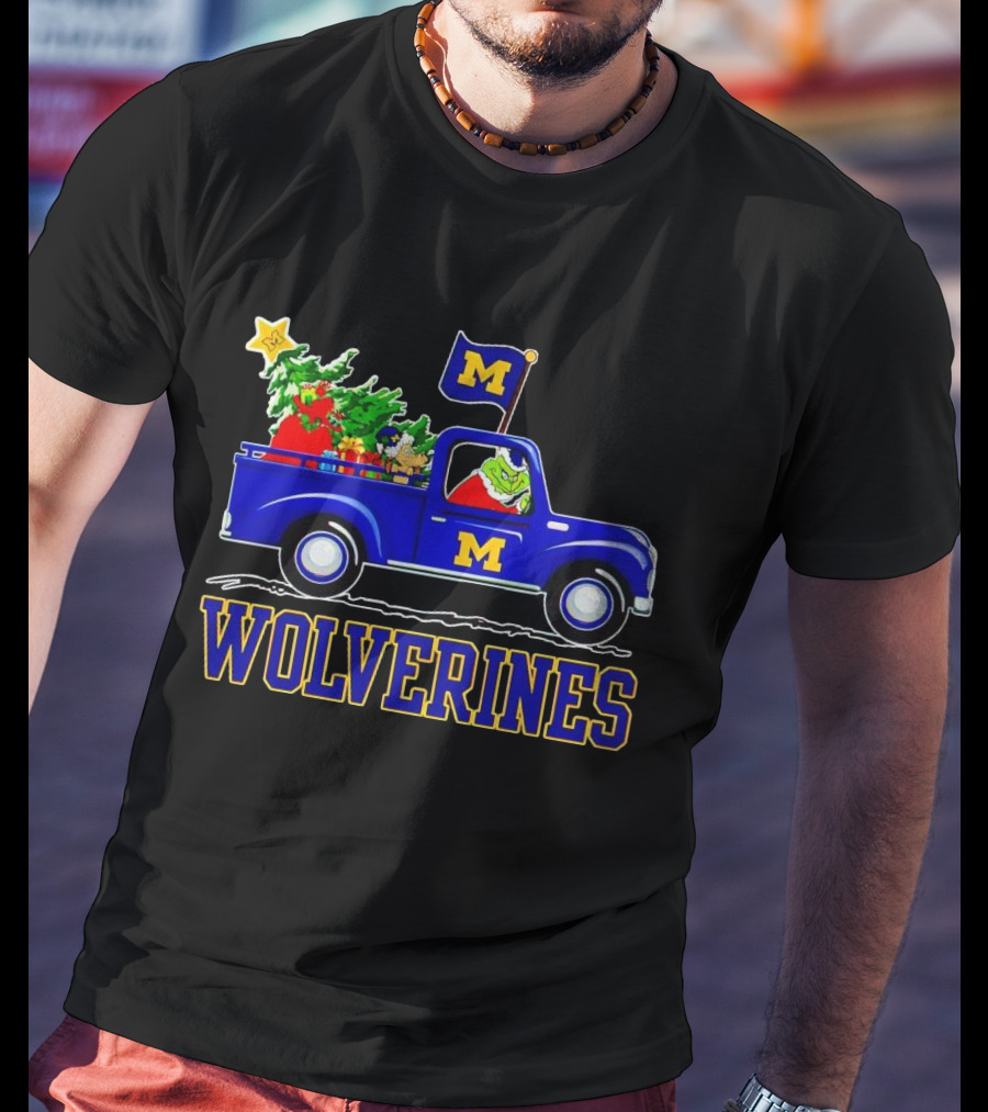 Grinch Driving Michigan Wolverines Holiday Truck With Christmas Tree T-Shirt