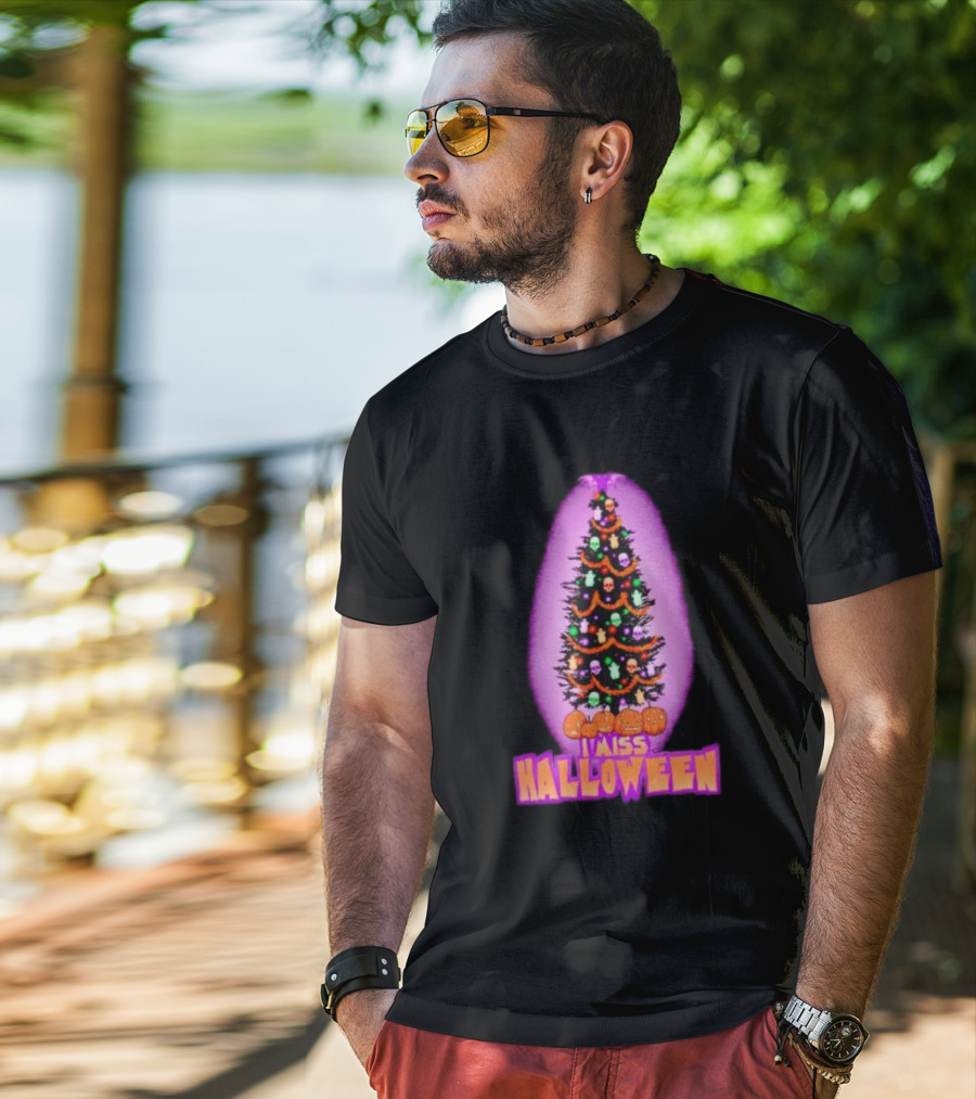 I Miss Halloween Christmas Tree With Pumpkins And Skulls T-Shirt