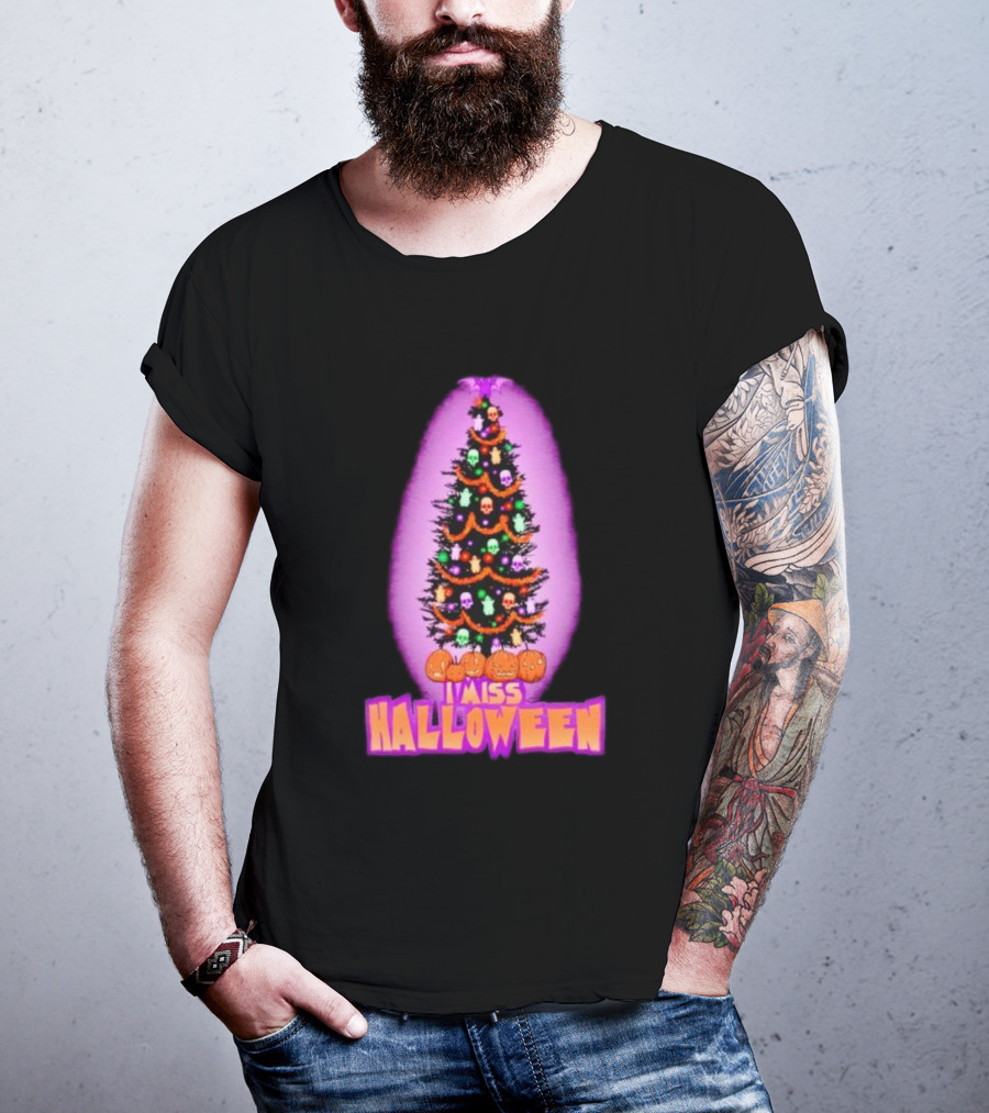 I Miss Halloween Christmas Tree With Pumpkins And Skulls T-Shirt
