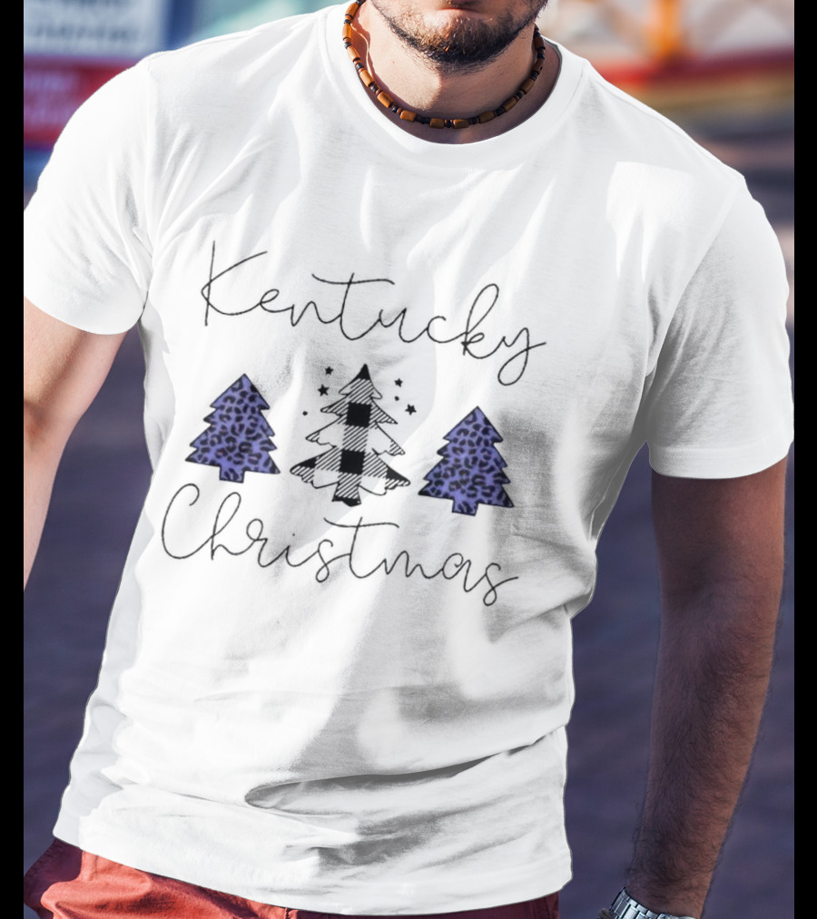 Kentucky Christmas Blue Plaid And Leopard Trees T-Shirt