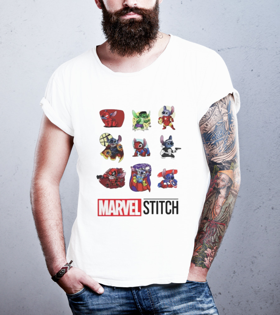 Marvel Stitch Super Hero Characters Collaboration Collection T-Shirt