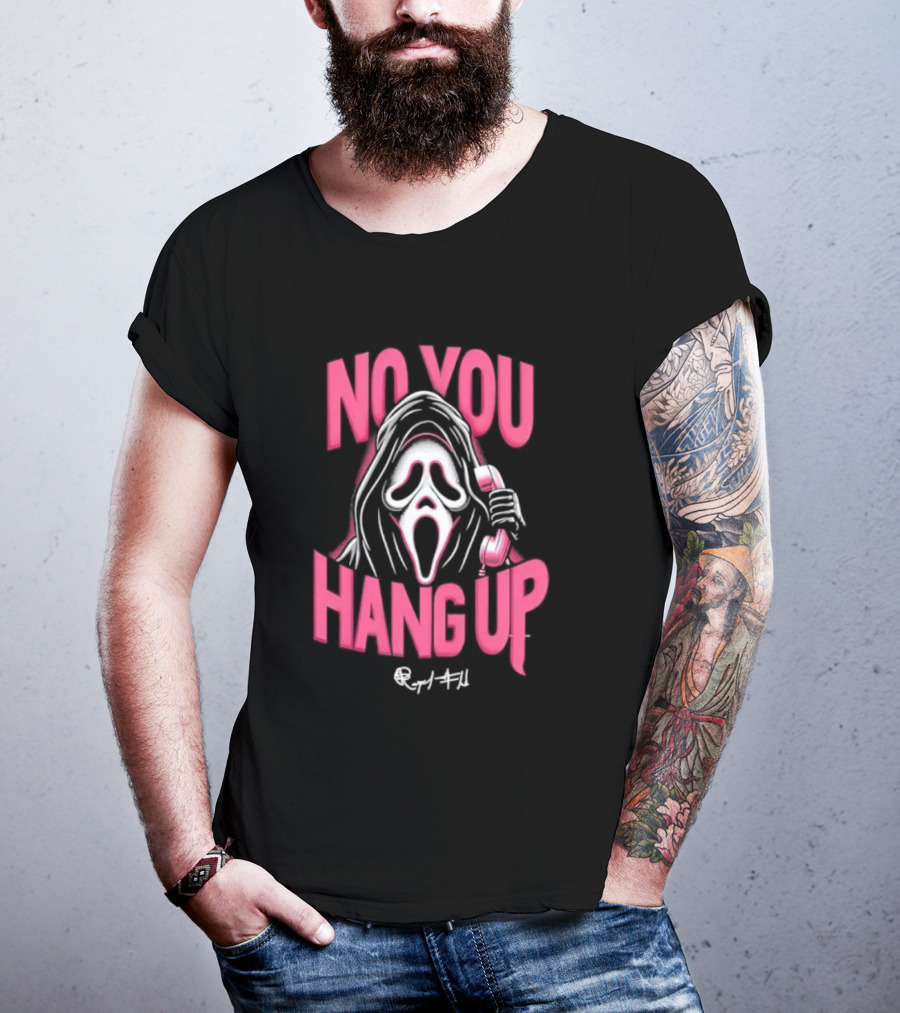 No You Hang Up Scream Mask Pink Phone T-Shirt