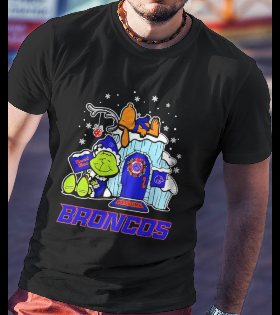 Peanuts Boise State Broncos Grinch Celebrate Merry Xmas T-Shirt