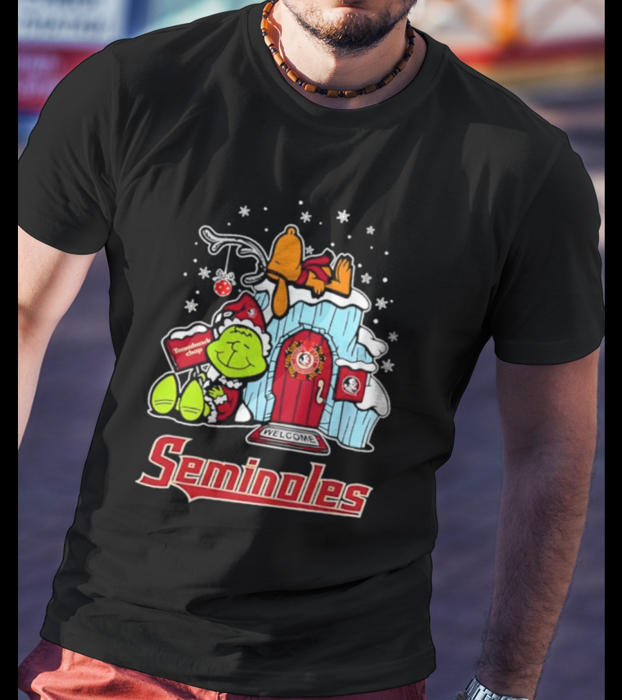 Peanuts Seminoles Grinch Christmas Scene Welcome T-Shirt