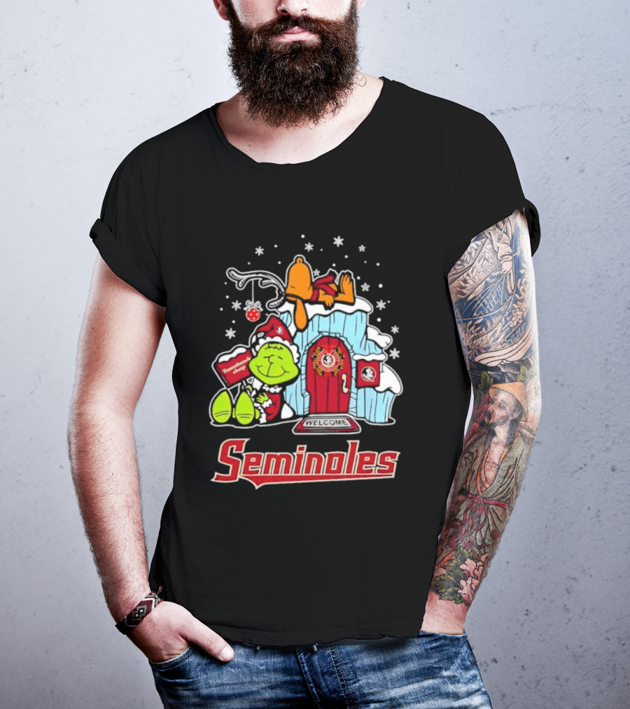 Peanuts Seminoles Grinch Christmas Scene Welcome T-Shirt