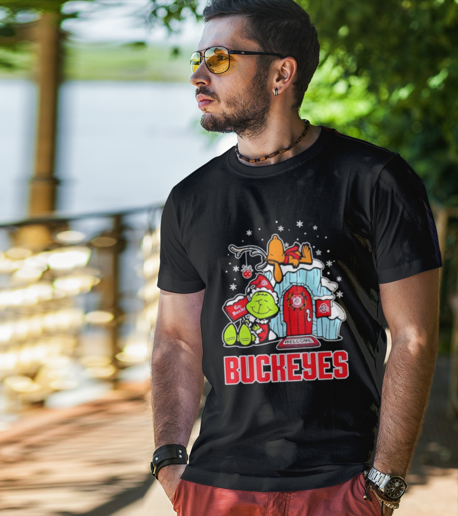 Peanuts Grinch Ohio State Buckeyes Go Bucs Merry Xmas Snoopy Woodstock T-Shirt