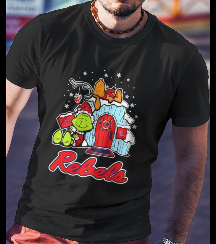Peanuts Ole Miss Rebels Grinch Snoopy Merry Christmas T-Shirt