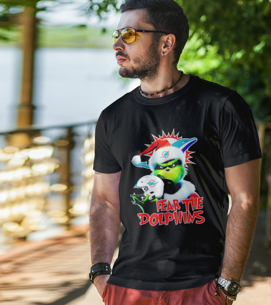 Fear The Dolphins Grinch Santa Miami NFL T-Shirt