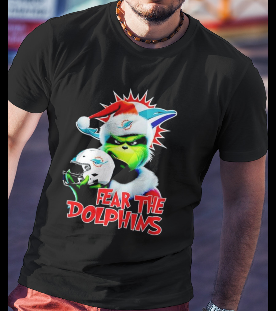 Fear The Dolphins Grinch Santa Miami NFL T-Shirt