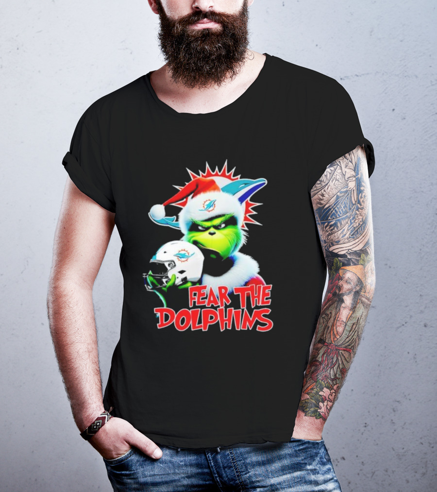 Fear The Dolphins Grinch Santa Miami NFL T-Shirt