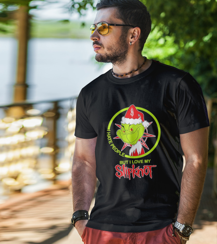 I Hate People But I Love My Slipknot Santa Grinch Santa Hat Star T-Shirt