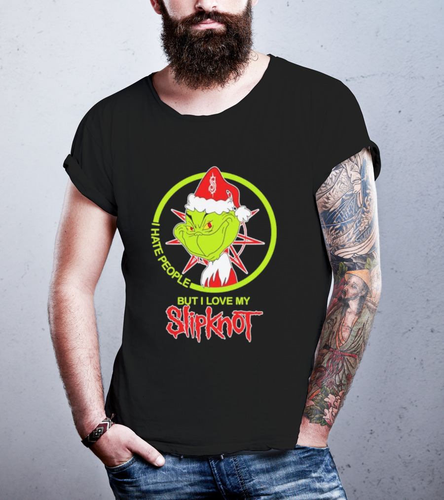 I Hate People But I Love My Slipknot Santa Grinch Santa Hat Star T-Shirt