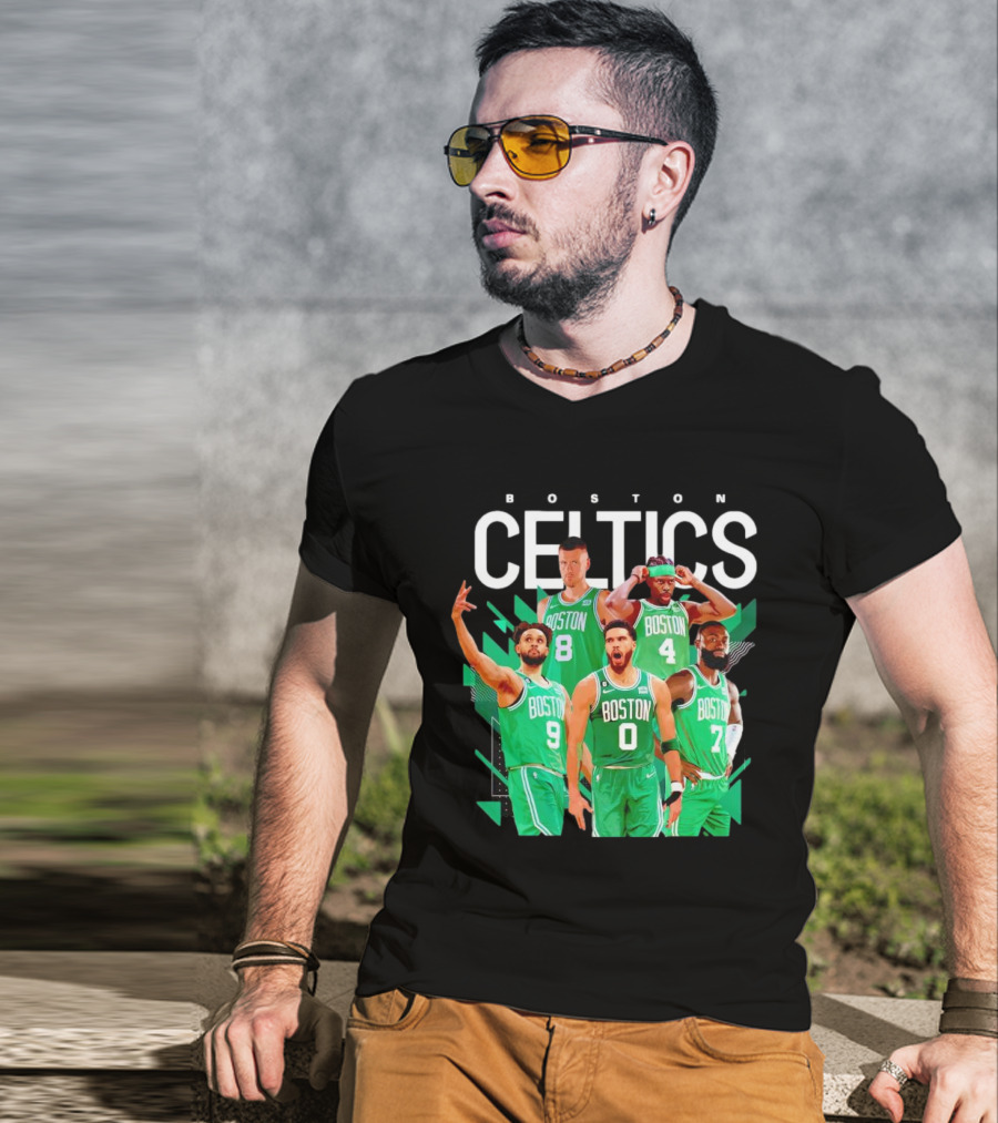Boston Celtics Starting Five Team Players Green Uniforms T-Shirt