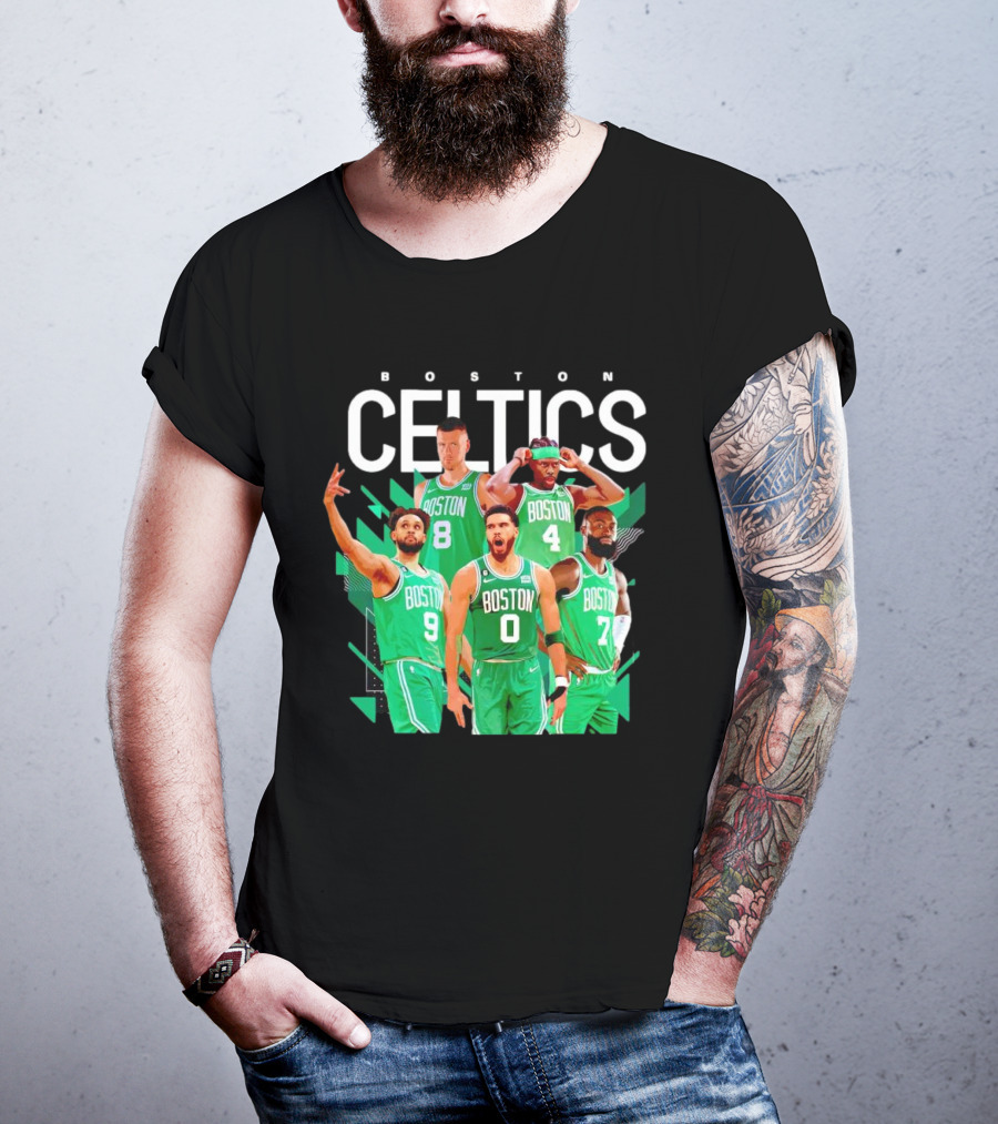 Boston Celtics Starting Five Team Players Green Uniforms T-Shirt