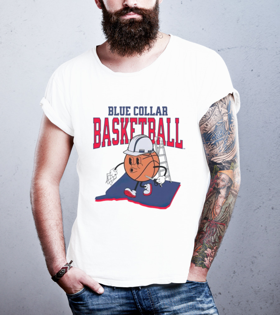 Blue Collar Basketball Hard Hat Hoop Cartoon T-Shirt