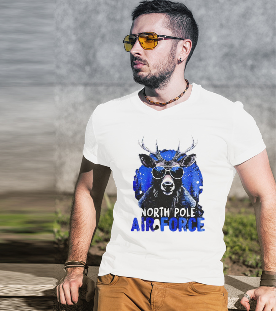 North Pole Air Force Cool Deer In Sunglasses T-Shirt
