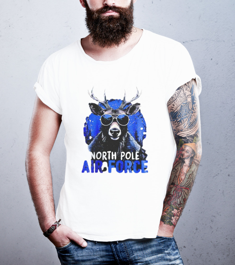 North Pole Air Force Cool Deer In Sunglasses T-Shirt