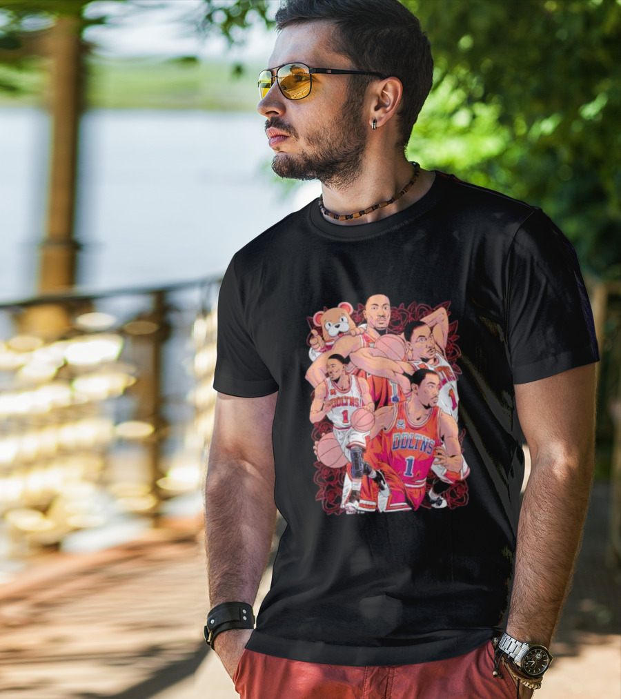 Derrick Rose Cartoon Bold Red Bulls Basketball T-Shirt