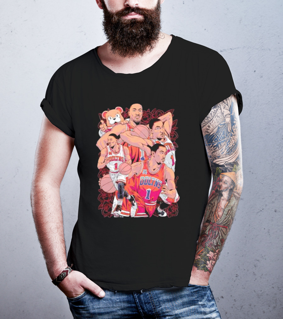 Derrick Rose Cartoon Bold Red Bulls Basketball T-Shirt