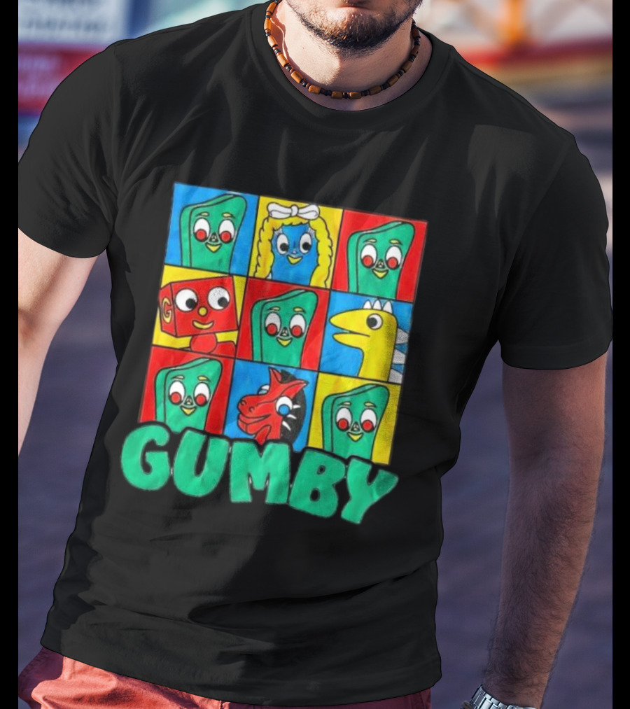 Gumby And Friends Colorful Cartoon Character Grid T-Shirt