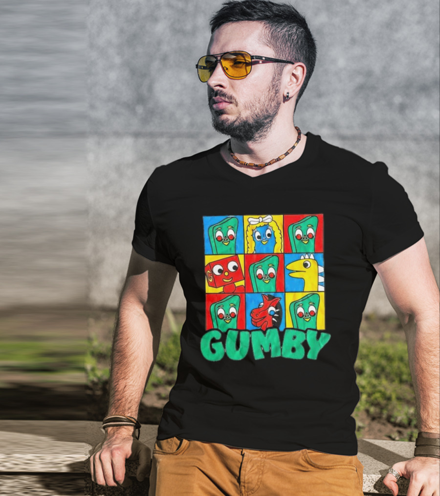 Gumby And Friends Colorful Cartoon Character Grid T-Shirt