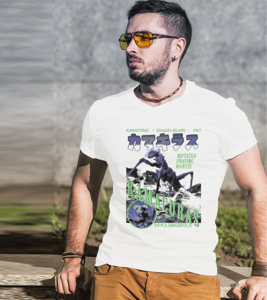 Kamacuras Mutated Praying Mantis Sollgel Island 1967 Dangerous Monster T-Shirt