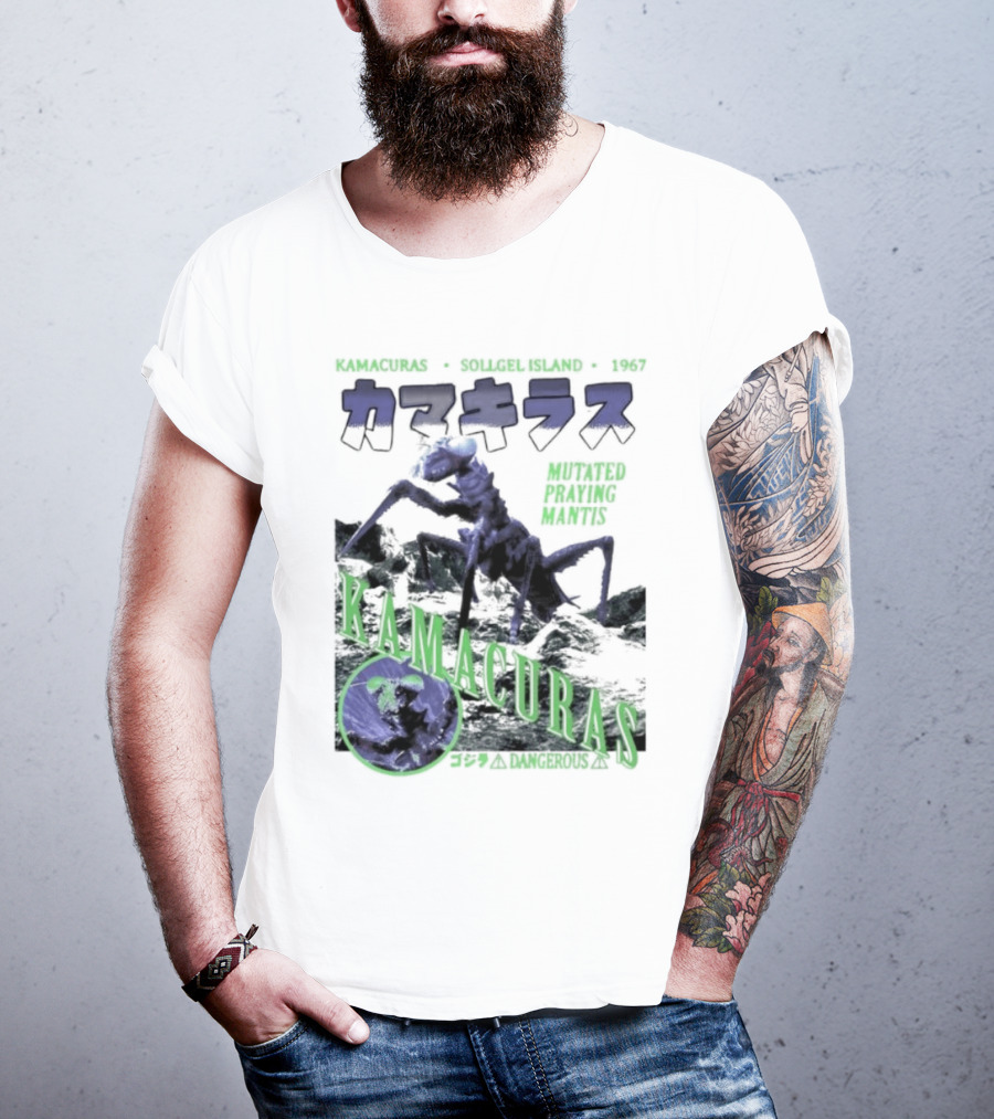 Kamacuras Mutated Praying Mantis Sollgel Island 1967 Dangerous Monster T-Shirt