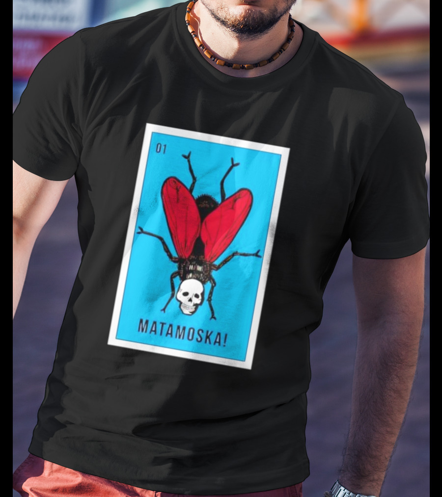 La Moska Loteria Matamoska 01 Fly Skull Blue Red Wings T-Shirt
