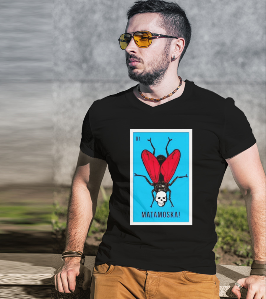 La Moska Loteria Matamoska 01 Fly Skull Blue Red Wings T-Shirt
