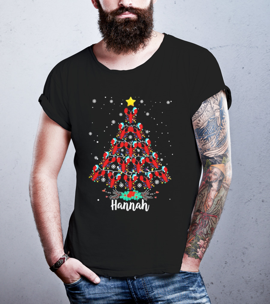 Hannah Lobster Christmas Tree With Star And Snowflakes T-Shirt