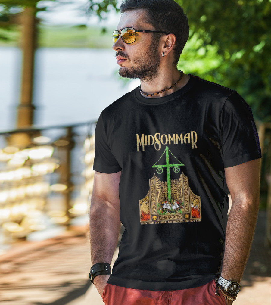 Midsommar This High My Fire Scene With Maypole And Forest Emblems T-Shirt
