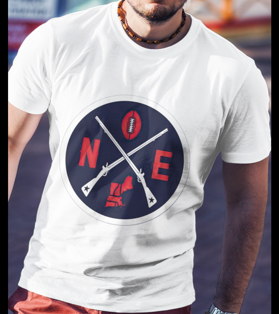 New England Patriots Football Emblem NE Guns Map Oval T-Shirt