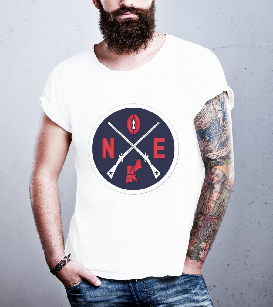 New England Patriots Football Emblem NE Guns Map Oval T-Shirt