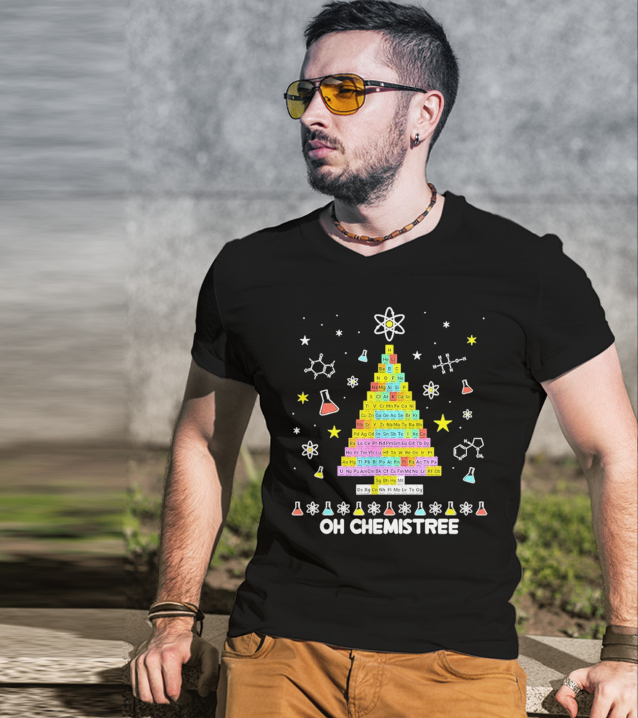 Oh Chemistree Christmas Tree Periodic Table Science Festive Chemistry Elements T-Shirt