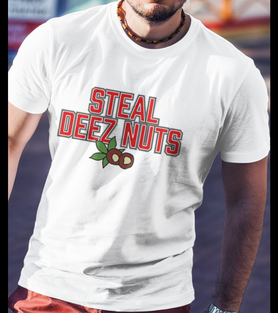 Ohio Steal Deez Nuts Red Text With Nuts And Leaves T-Shirt