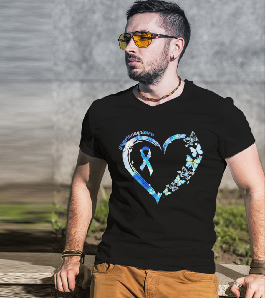 Type1Namayalars Diabetes Awareness Heart With Blue Ribbon And Butterflies T-Shirt