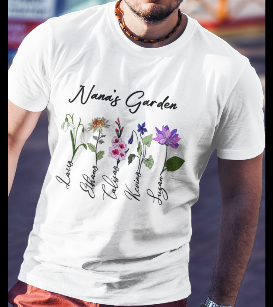 Nana's Garden Flowers With Personalized Names T-Shirt