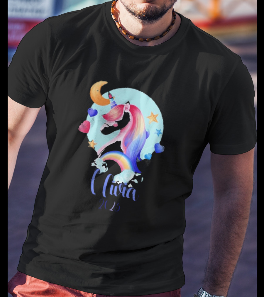 Olivia 2025 Rainbow Unicorn Hearts And Stars Christmas T-Shirt