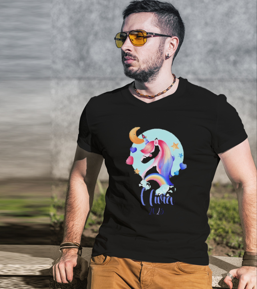 Olivia 2025 Rainbow Unicorn Hearts And Stars Christmas T-Shirt