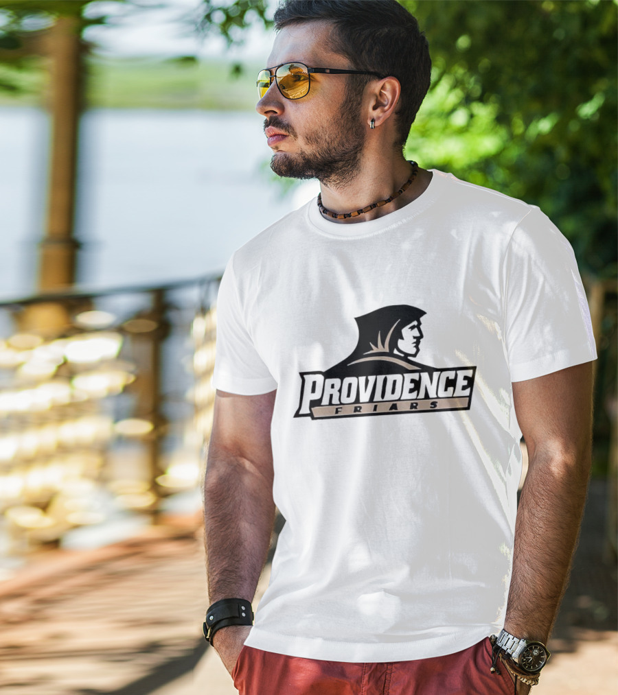 Providence Friars Athletics Team Emblem Iconic Black And White Hooded Figure T-Shirt